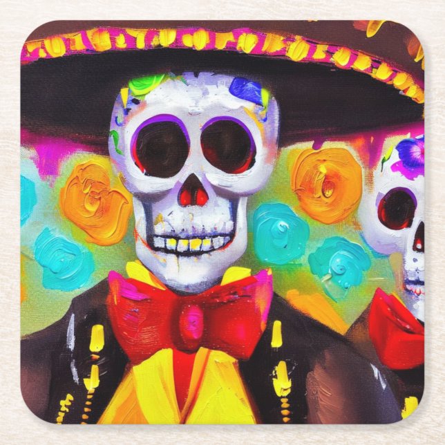 Day of the Dead Man 2 Square Paper Coaster (Front)