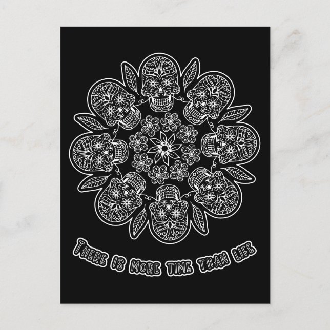 Day of the Dead Mandala Black Background Colouring Postcard (Front)