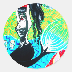 Day of the Dead Mermaid Art Classic Round Sticker
