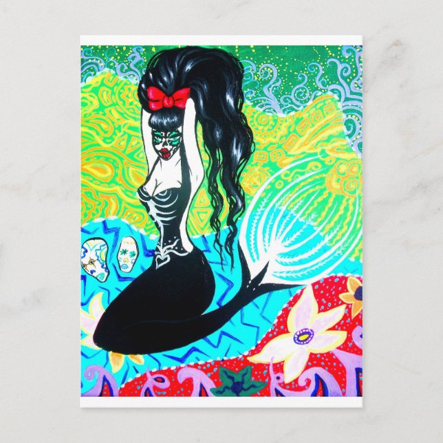 Day of the Dead Mermaid Art Postcard (Front)
