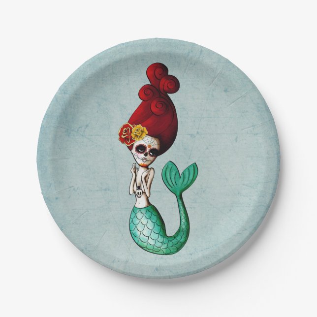 Day of The Dead Mermaid Girl Paper Plate (Front)