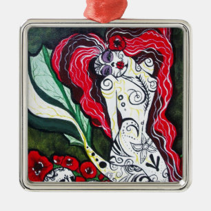 Day of the Dead Mermaid HEART Metal Tree Decoration