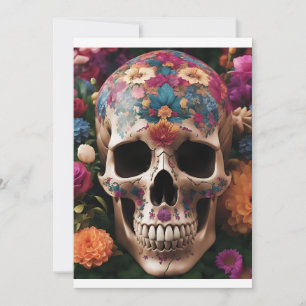 Day of the Dead Metallic Skull with Flowers  Invitation