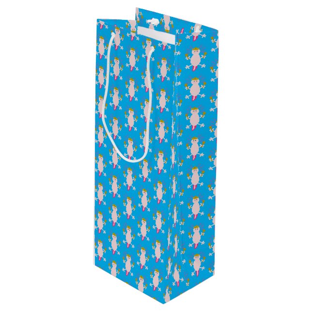 Day of the Dead Mexican Axolotl Patterned Wine Gift Bag (Front Angled)