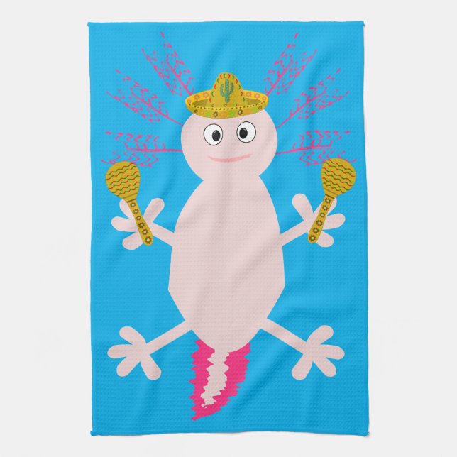 Day of the Dead Mexican Axolotl Tea Towel (Vertical)