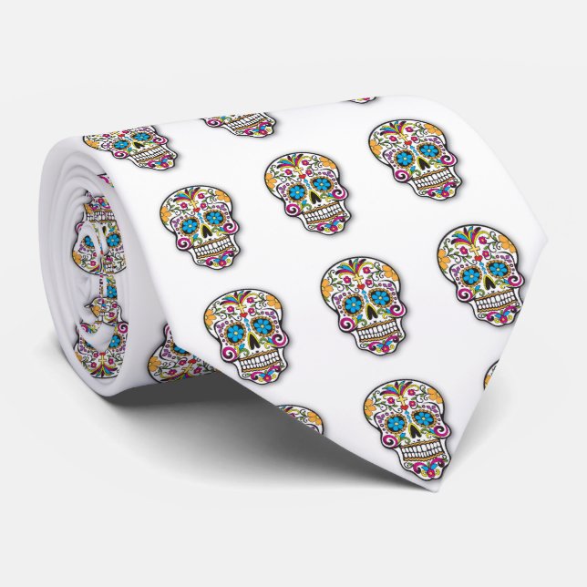 Day of the Dead Mexican Calavera Sugar Skull Tie (Rolled)