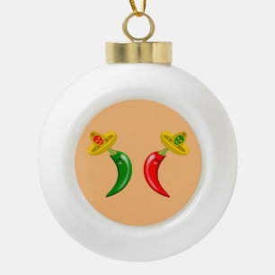 Day of the Dead Mexican Chilis Ceramic Ball Christmas Ornament