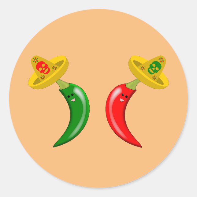 Day of the Dead Mexican Chilis Classic Round Sticker (Front)