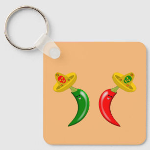 Day of the Dead Mexican Chilis Custom Double Sided Key Ring