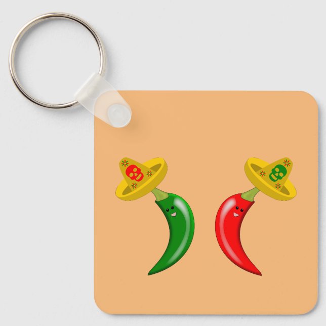 Day of the Dead Mexican Chilis Custom Double Sided Key Ring (Front)