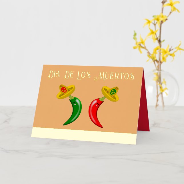 Day of the Dead Mexican Chilis Custom Foil Greeting Card (Yellow Flower)
