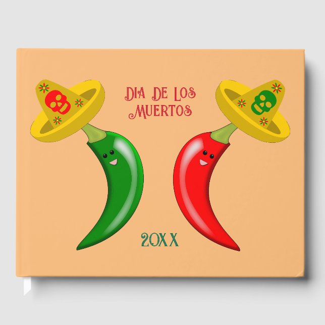 Day of the Dead Mexican Chilis Custom Guest Book (Front)