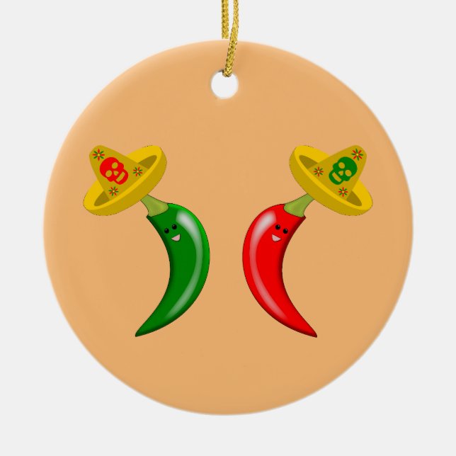Day of the Dead Mexican Chilis Custom Name Ceramic Tree Decoration (Front)