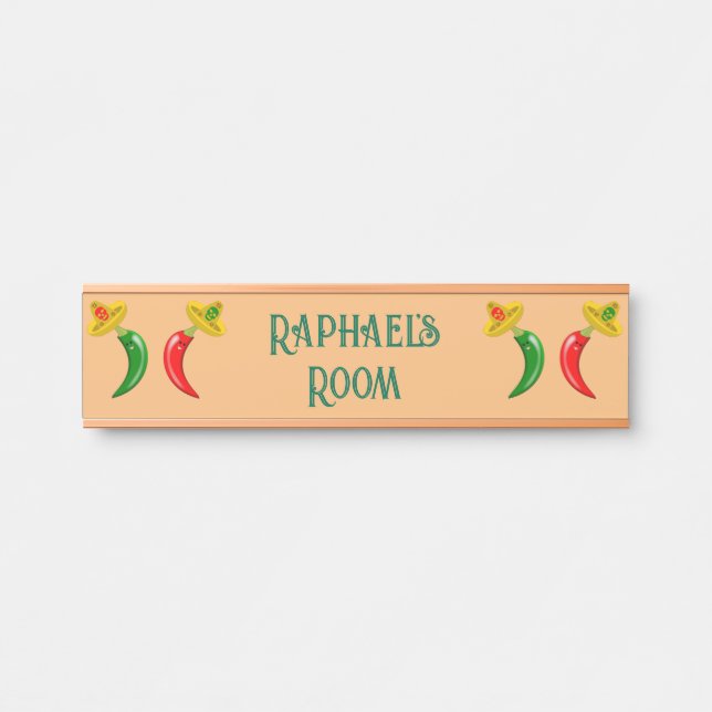 Day of the Dead Mexican Chilis Custom Name Door Sign (Front)