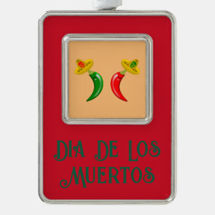 Day of the Dead Mexican Chilis Custom Silver Plated Framed Ornament