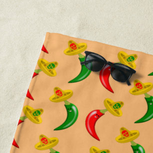 Day of the Dead Mexican Chilis Patterned Beach Towel