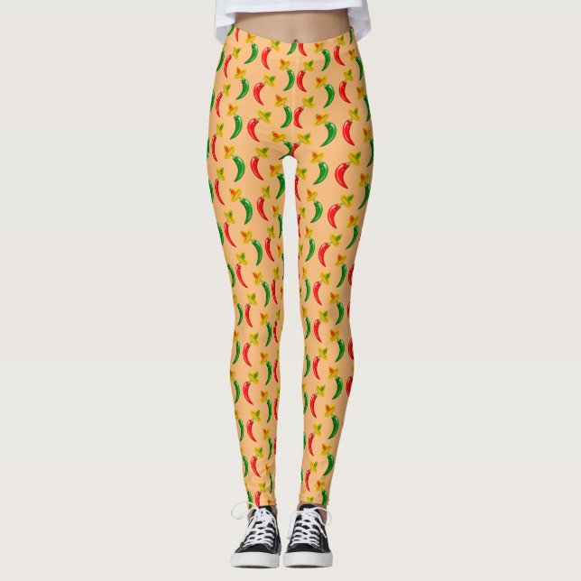 Day of the Dead Mexican Chilis Patterned Leggings (Front)