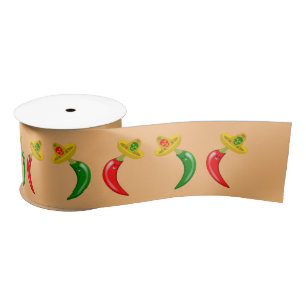 Day of the Dead Mexican Chilis Patterned Satin Ribbon