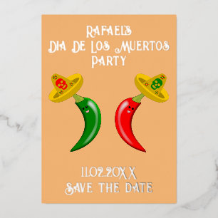 Day of the Dead Mexican Chilis Save the Date Foil Holiday Card