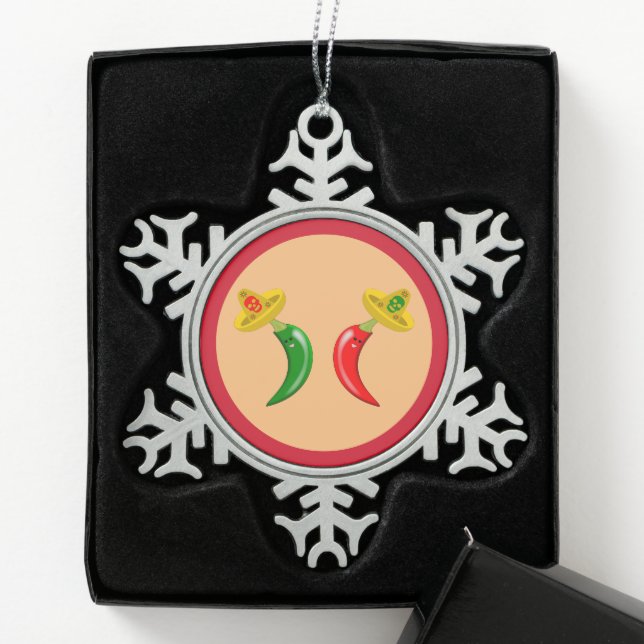 Day of the Dead Mexican Chilis Snowflake Pewter Christmas Ornament (Box)