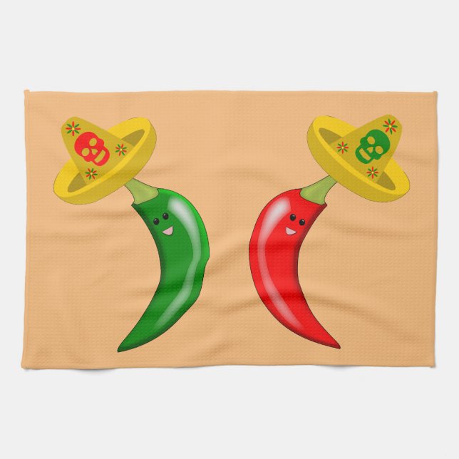 Day of the Dead Mexican Chilis Tea Towel (Horizontal)