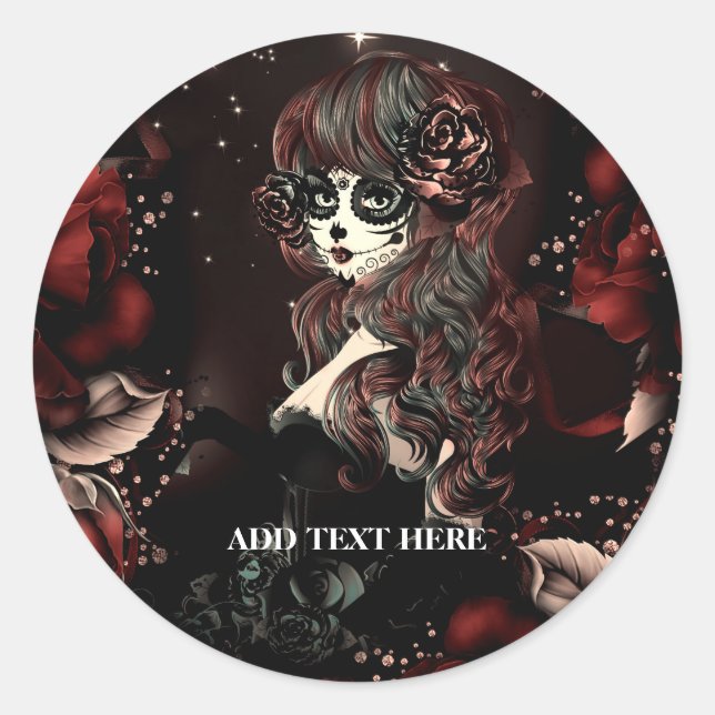 Day of the Dead Mexican Girl Birthday Party Favour Classic Round Sticker (Front)