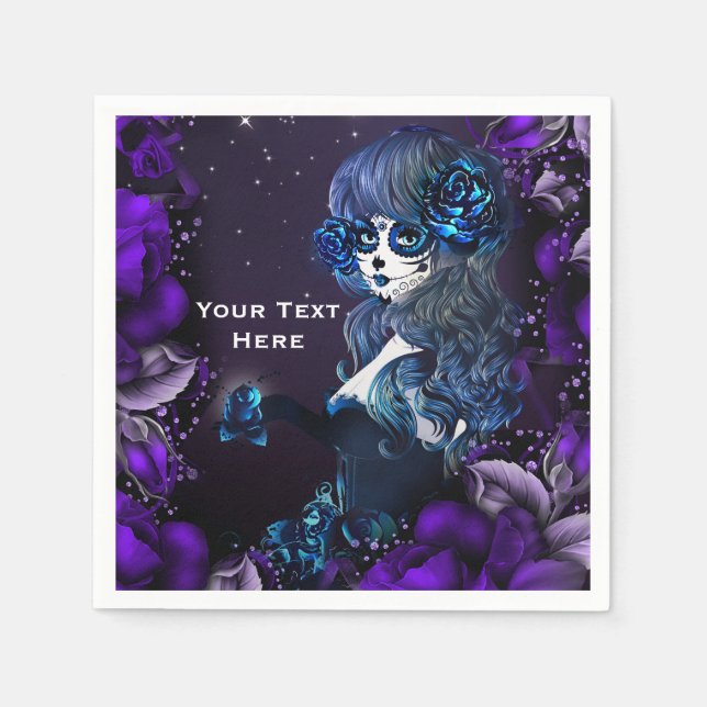 Day of the Dead Mexican Sugar Skull Purple Party Napkin (Front)