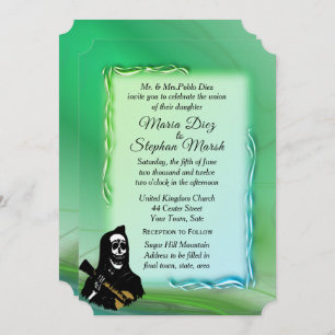 Day of the Dead Misty Green Wedding Invitation