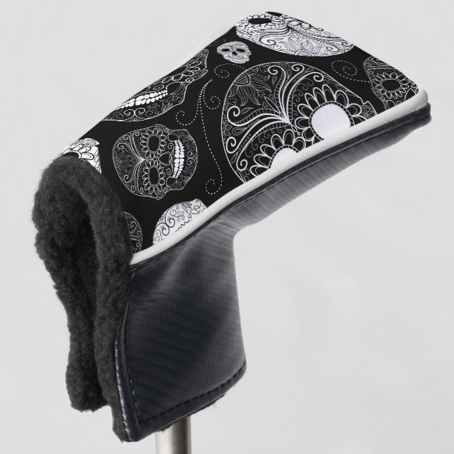 Day of the Dead Mosaic Art Black & White Golf Head Cover (3/4 Front)