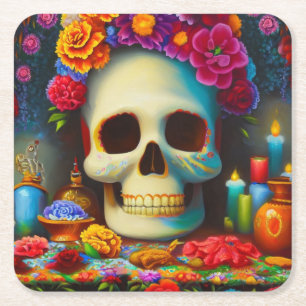 Day of the Dead Ofendra 4 Square Paper Coaster
