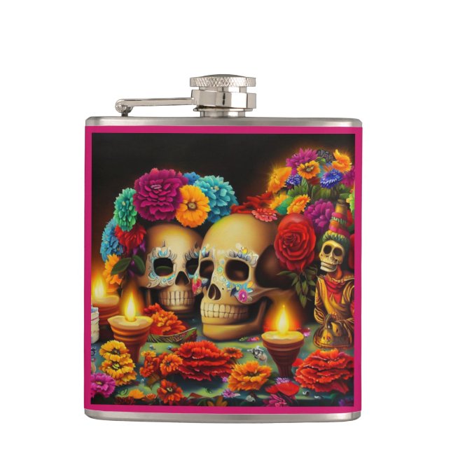 Day of the Dead Offrendas 3 Hip Flask (Front)