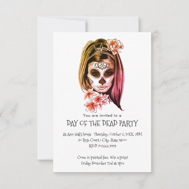 Day Of The Dead Painted Catrina Face Party Invitation (Front)