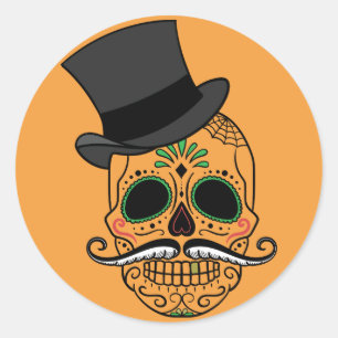 Day Of The Dead Painted Skull And Top Hat Stickers
