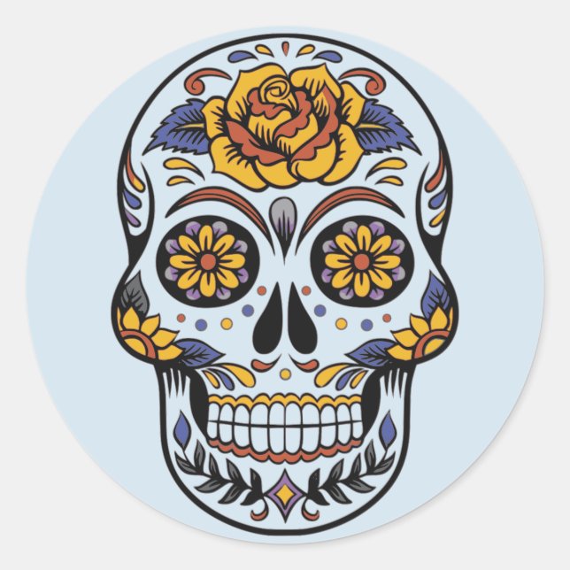 Day Of The Dead Painted Skull With Rose Stickers (Front)