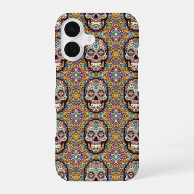 Day of the Dead Pattern iPhone 16 Case (Back)