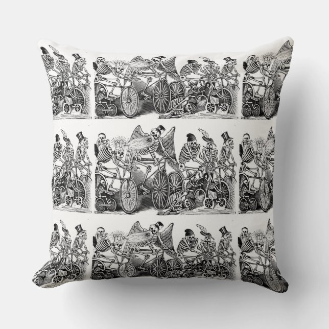 Day of the Dead Pillow - Calavera las biciletas (Front)