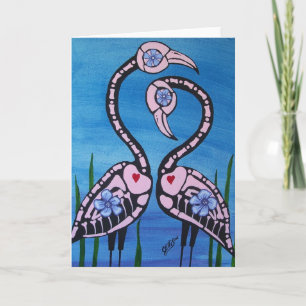 Day of the Dead Pink Flamingo Pair Card