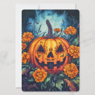 Day of the Dead Pumpkin with Marigold Surround Invitation