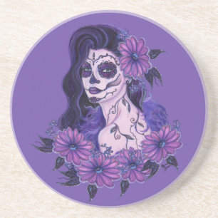  Day of the dead purple gerbera daisy art by Renee Coaster