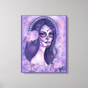 Day of the dead purple roses and butterflies Renee Canvas Print