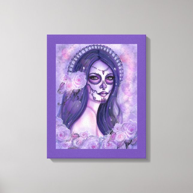 Day of the dead purple roses and butterflies Renee Canvas Print (Front)