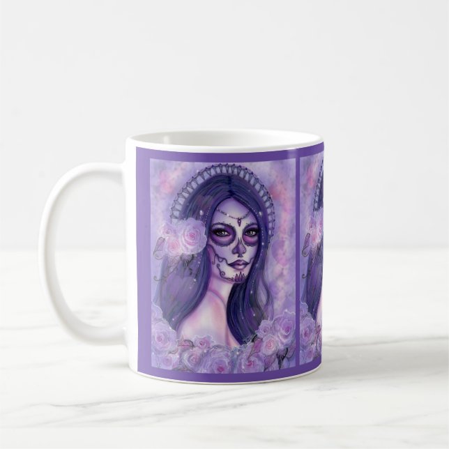 Day of the dead purple roses and butterflies Renee Coffee Mug (Left)
