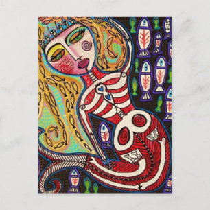 Day Of The Dead Red Skeleton Mermaid Postcard