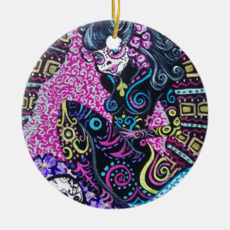 Day of the Dead Retro Mermaid Ceramic Tree Decoration