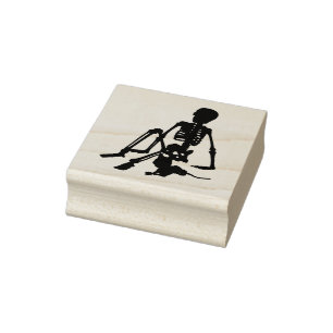 Day Of The Dead skeleton Boy pet cat silhouette Rubber Stamp