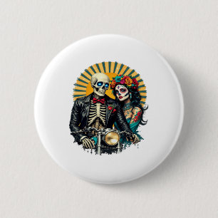 Day of the Dead Skeleton Couple Bikers 6 Cm Round Badge