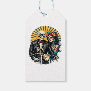 Day of the Dead Skeleton Couple Bikers Gift Tags
