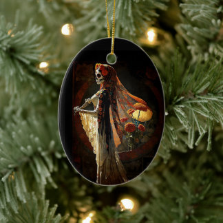 Day of the Dead Skeleton Goth Aesthetic Christmas Ceramic Tree Decoration