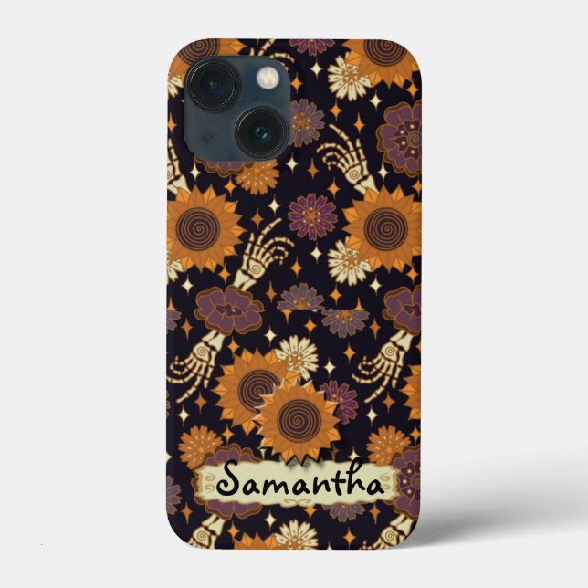 Day of the Dead Skeleton Hands Floral iPhone Case (Back)