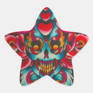 Day of the Dead Skull and Birds Star Sticker